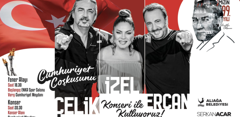 Aliağa Belediyesi’nden 99.Yıla Özel Fener Alayı ve İzel-Çelik-Ercan Konseri